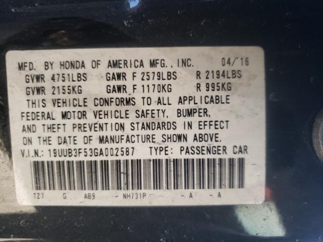 19UUB3F53GA002587 - 2016 ACURA TLX TECH BLACK photo 10