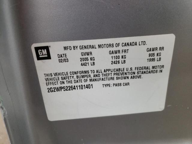 2G2WP522641101401 - 2004 PONTIAC GRAND PRIX Արծաթագույն լուսանկար 10