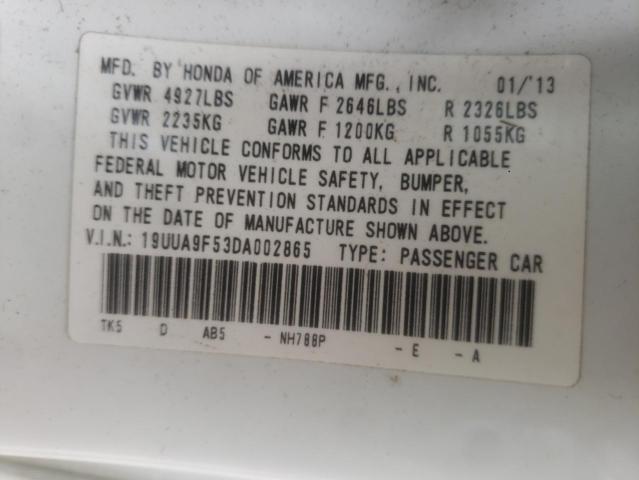19UUA9F53DA002865 - 2013 ACURA TL TECH WHITE photo 10