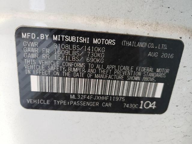 ML32F4FJXHHF11975 - 2017 MITSUBISHI MIRAGE G4 WHITE photo 10