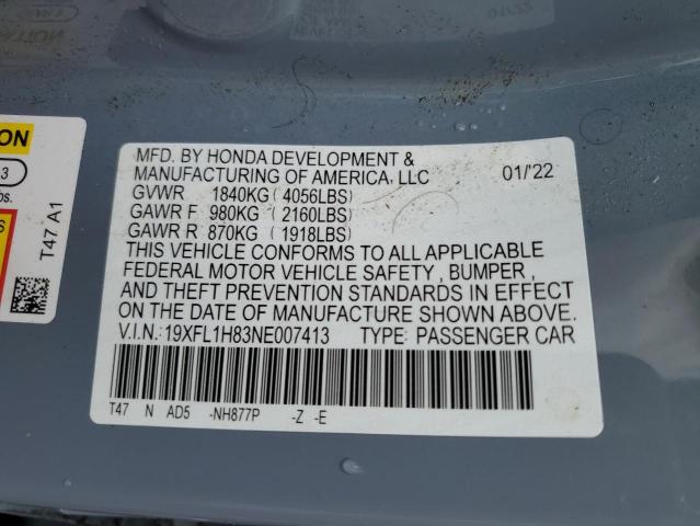 19XFL1H83NE007413 - 2022 HONDA CIVIC SPOR BLUE photo 10