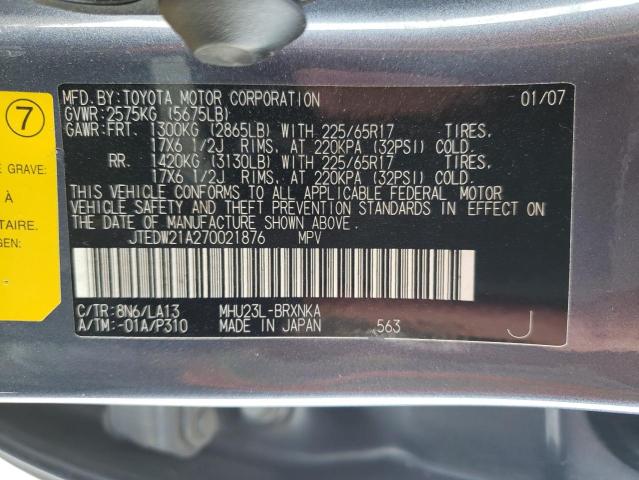 JTEDW21A270021876 - 2007 TOYOTA HIGHLANDER HYBRID  photo 10