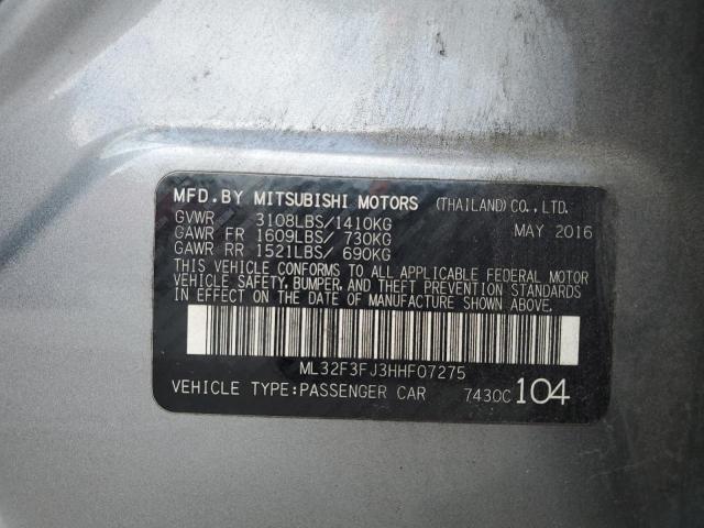 ML32F3FJ3HHF07275 - 2017 MITSUBISHI MIRAGE G4 GRAY photo 10