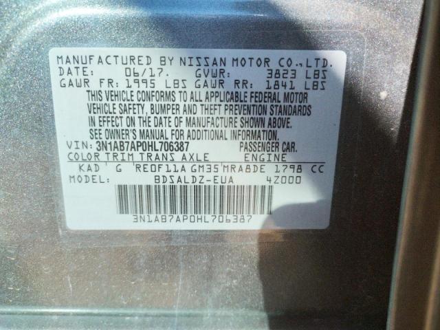 3N1AB7AP0HL706387 - 2017 NISSAN SENTRA S GRAY photo 10