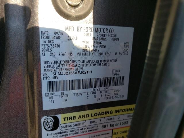 5LMJJ2J58AEJ02151 - 2010 LINCOLN NAVIGATOR 灰色 照片 10