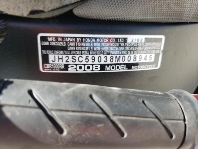 JH2SC59038M008945 - 2008 HONDA CBR900 BLACK photo 10