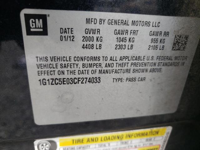 1G1ZC5E03CF274033 - 2012 CHEVROLET MALIBU 1LT 黑色 照片 10