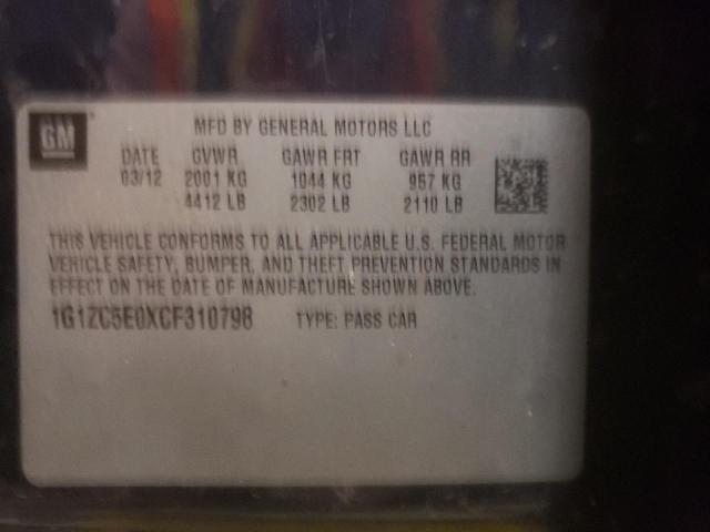 1G1ZC5E0XCF310798 - 2012 CHEVROLET MALIBU 1LT ლურჯი ფოტო 10