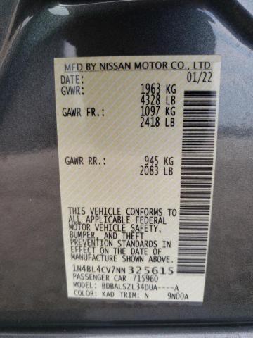 1N4BL4CV7NN325615 - 2022 NISSAN ALTIMA SR GRAY photo 10