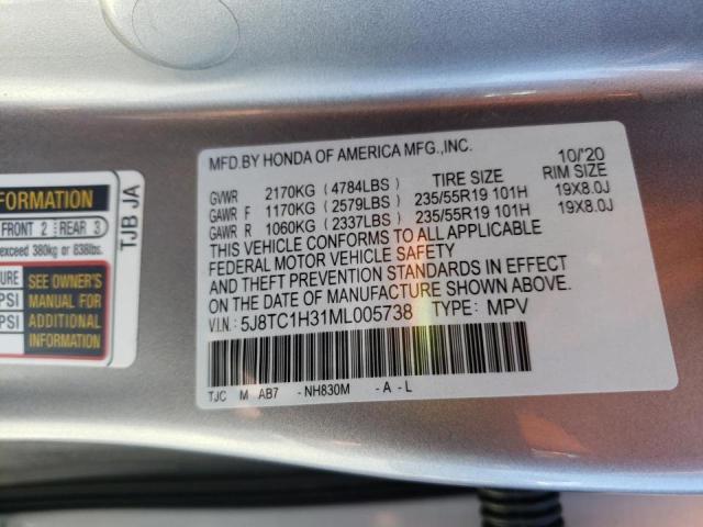 5J8TC1H31ML005738 - 2021 ACURA RDX SILVER photo 10