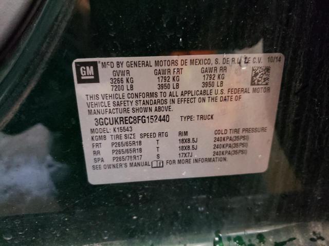 3GCUKREC8FG152440 - 2015 CHEVROLET SILVERADO GREEN photo 10