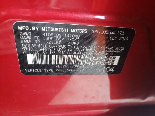 ML32F3FJ6HHF18643 - 2017 MITSUBISHI MIRAGE G4 RED photo 10