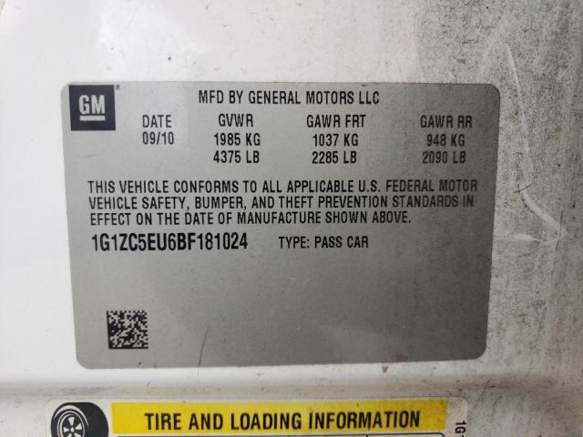 1G1ZC5EU6BF181024 - 2011 CHEVROLET MALIBU 1LT თეთრი ფოტო 10