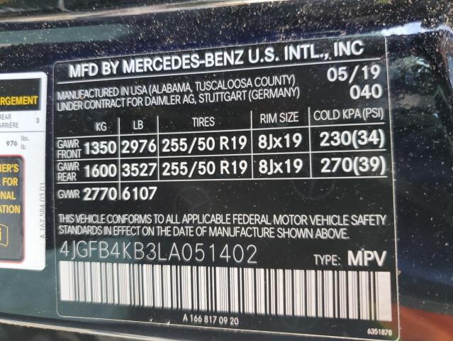 4JGFB4KB3LA051402 - 2020 MERCEDES-BENZ GLE 350 4M BLACK photo 10