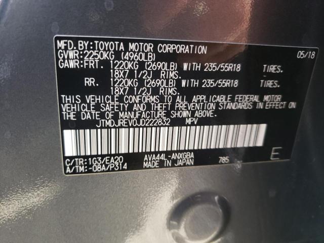 JTMDJREV0JD222832 - 2018 TOYOTA RAV4 HV LI CHARCOAL photo 10