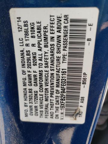 19XFB2F94FE031161 - 2015 HONDA CIVIC EXL 蓝色 照片 10