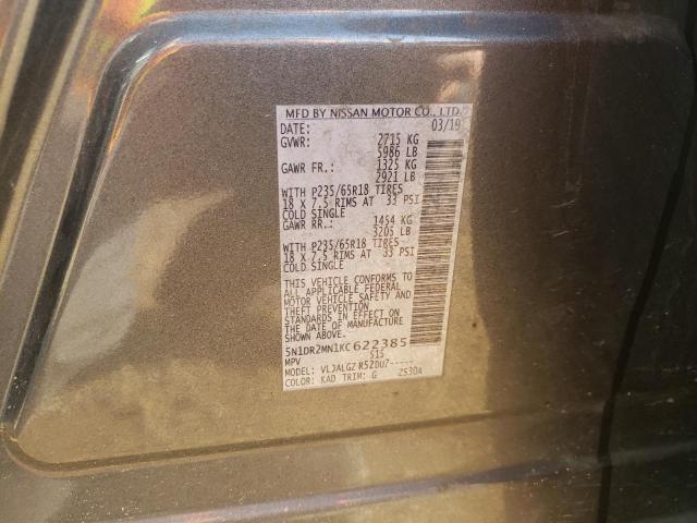5N1DR2MN1KC622385 - 2019 NISSAN PATHFINDER S  ფოტო 10