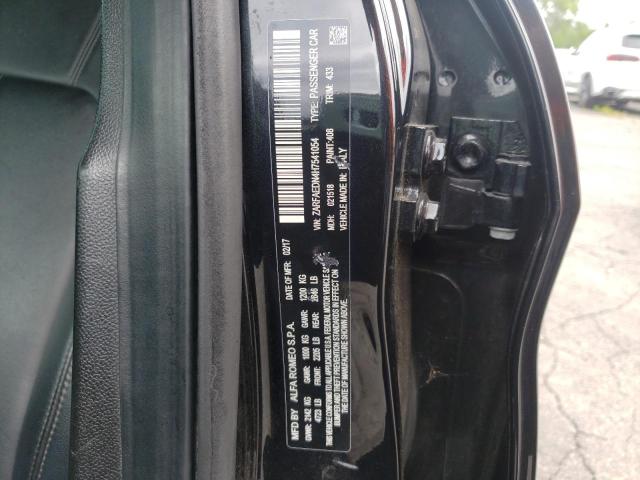 ZARFAEDN4H7541054 - 2017 ALFA ROMEO GIULIA Q4 შავი ფოტო 10