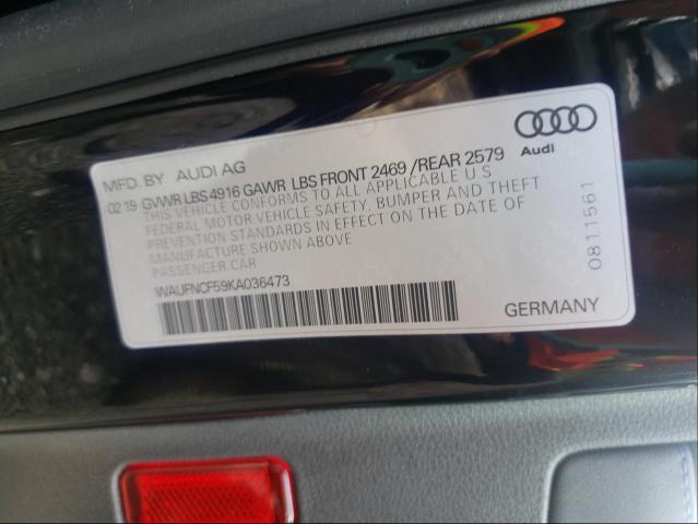 WAUFNCF59KA036473 - 2019 AUDI A5 PRESTIG BLACK photo 10