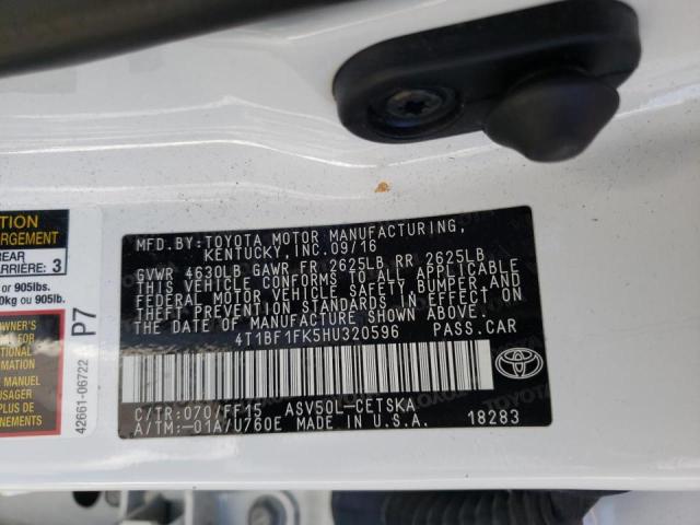 4T1BF1FK5HU320596 - 2017 TOYOTA CAMRY LE WHITE photo 10