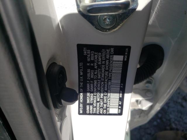 SHHFK7H40MU223861 - 2021 HONDA CIVIC SPOR WHITE photo 10