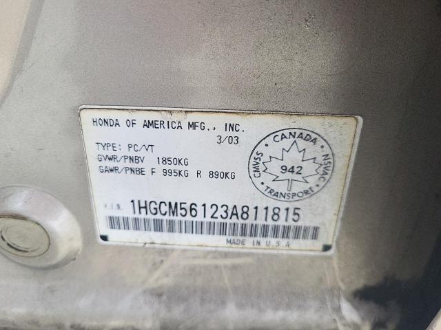 1HGCM56123A811815 - 2003 HONDA ACCORD DX GOLD photo 10