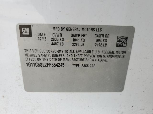 1G11C5SL2FF354245 - 2015 CHEVROLET MALIBU 1LT თეთრი ფოტო 10