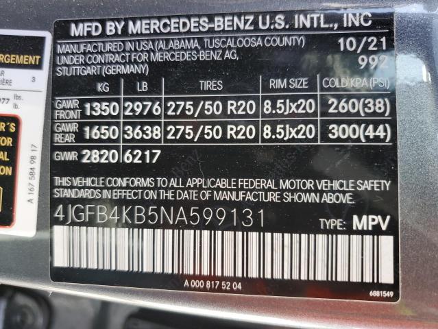 4JGFB4KB5NA599131 - 2022 MERCEDES-BENZ GLE 350 4M GRAY photo 10