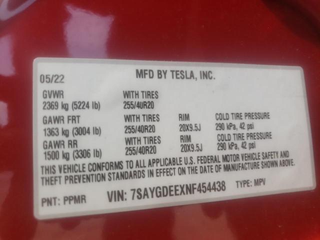 7SAYGDEEXNF454438 - 2022 TESLA MODEL Y أحمر صورة 10