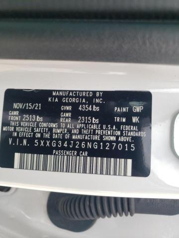 5XXG34J26NG127015 - 2022 KIA K5 EX WHITE photo 10