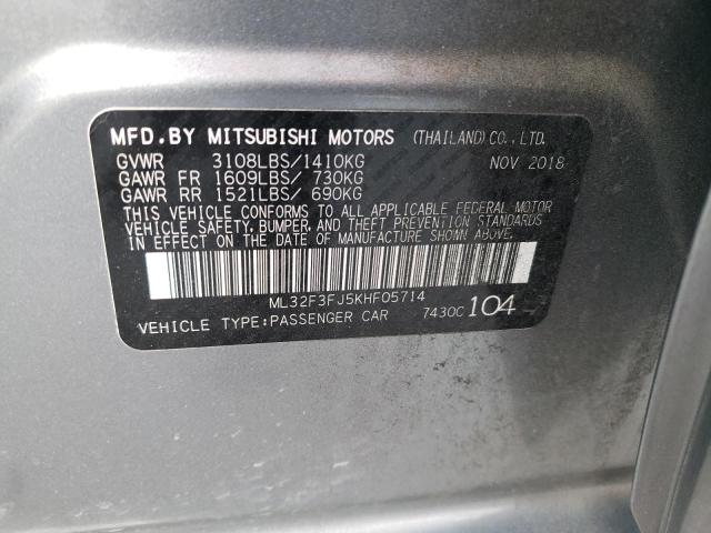 ML32F3FJ5KHF05714 - 2019 MITSUBISHI MIRAGE G4 GRAY photo 10