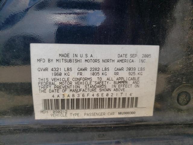 4A3AB36F46E021714 - 2006 MITSUBISHI GALANT ES BLACK photo 10