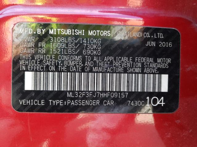 ML32F3FJ7HHF09157 - 2017 MITSUBISHI MIRAGE G4 RED photo 10