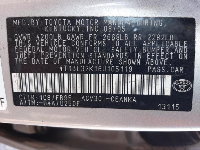 4T1BE32K16U105119 - 2006 TOYOTA CAMRY LE SILVER photo 10