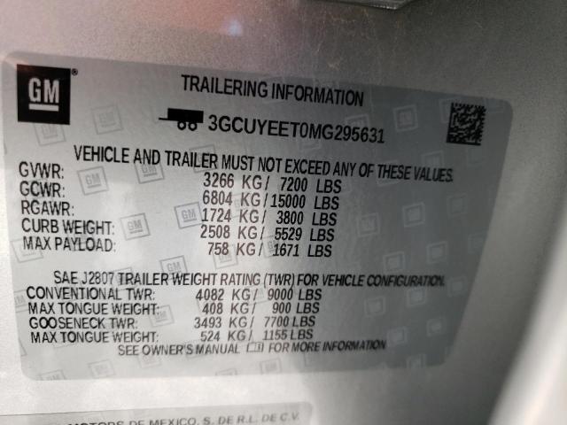 3GCUYEET0MG295631 - 2021 CHEVROLET SILVERADO SILVER photo 10