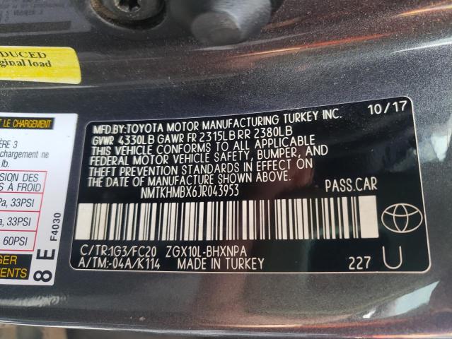 NMTKHMBX6JR043953 - 2018 TOYOTA C-HR XLE GRAY photo 10