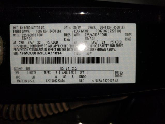 1FMCU9H69LUA11814 - 2020 FORD ESCAPE SEL BLACK photo 10