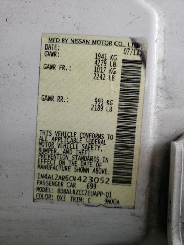 1N4AL2AP6CN423052 - 2012 NISSAN ALTIMA BAS WHITE photo 10