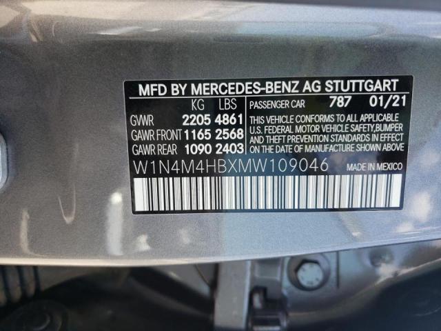 W1N4M4HBXMW109046 - 2021 MERCEDES-BENZ GLB 250 4M GRAY photo 10