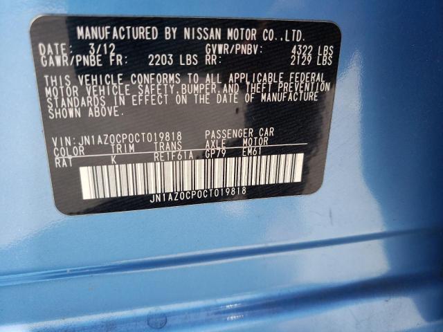 JN1AZ0CP0CT019818 - 2012 NISSAN LEAF SV BLUE photo 10