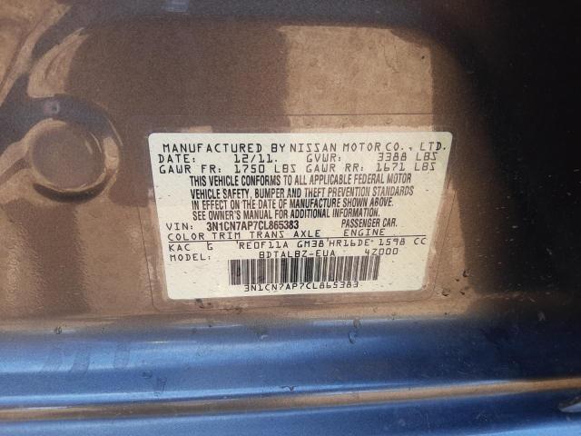 3N1CN7AP7CL865383 - 2012 NISSAN VERSA S GRAY photo 10