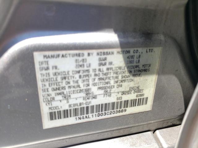 1N4AL11D03C203689 - 2003 NISSAN ALTIMA BAS SILVER photo 10