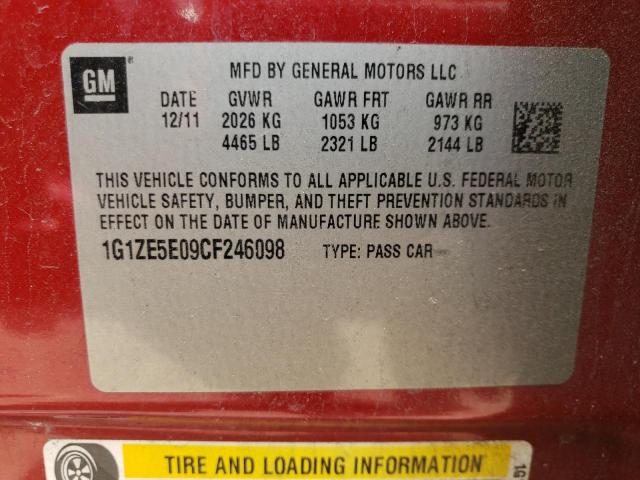 1G1ZE5E09CF246098 - 2012 CHEVROLET MALIBU LTZ წითელი ფოტო 10