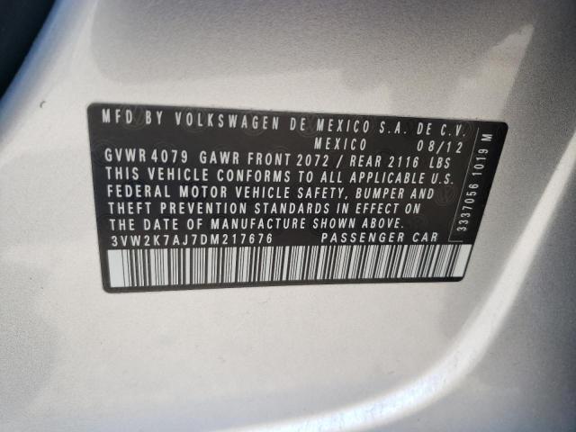 3VW2K7AJ7DM217676 - 2013 VOLKSWAGEN JETTA BASE SILVER photo 10