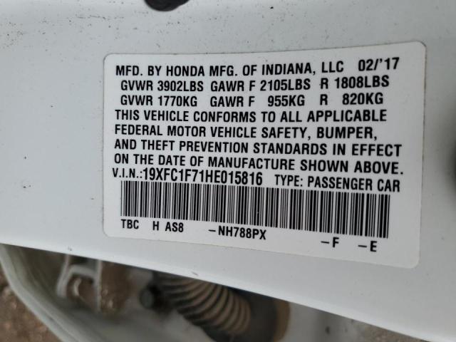 19XFC1F71HE015816 - 2017 HONDA CIVIC EXL Ağ foto 10