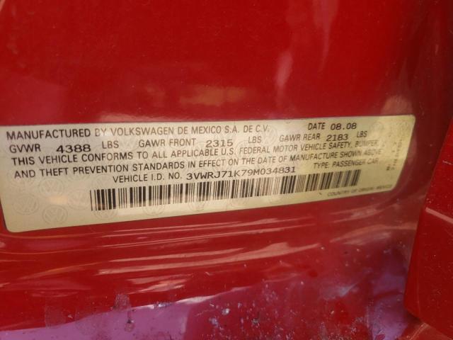 3VWRJ71K79M034831 - 2009 VOLKSWAGEN JETTA WOLF RED photo 10