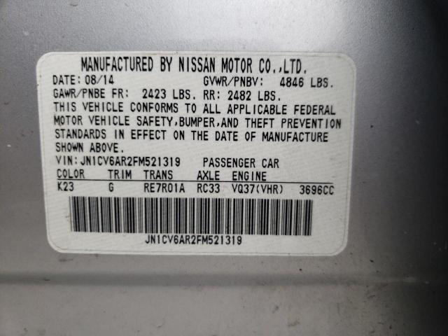 JN1CV6AR2FM521319 - 2015 INFINITI Q40 SILVER photo 10