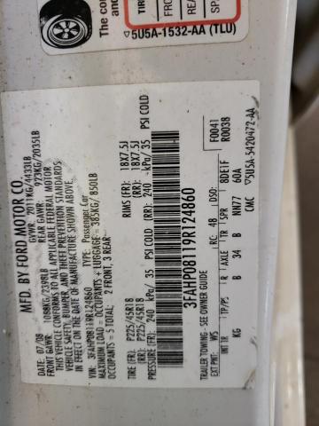 3FAHP08119R124860 - 2009 FORD FUSION SEL WHITE photo 10