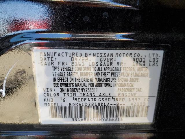 3N1AB8CV5NY258311 - 2022 NISSAN SENTRA SV BLACK photo 10