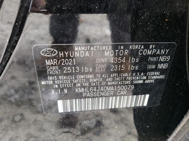 KMHL64JA0MA150079 - 2021 HYUNDAI SONATA SEL BLACK photo 10